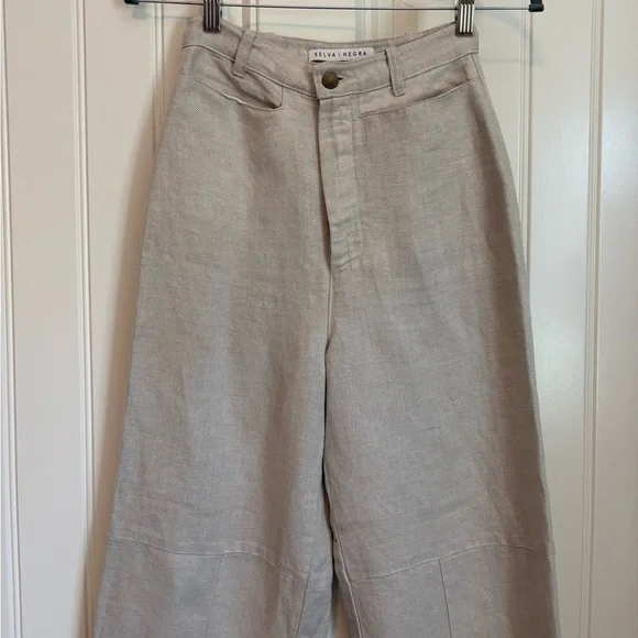 Selva / Negra Jessie linen utility pant in color ecru high rise wide leg size 2 - Picture 3 of 8